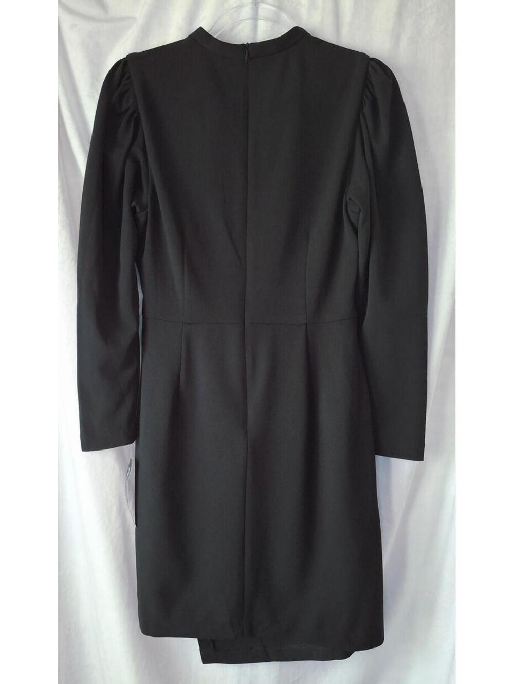 Clover & Sloane Blk Long Sleeve Mock Neck Side Ruched Asym Hem Women's Dress 10 - Picture 4 of 9